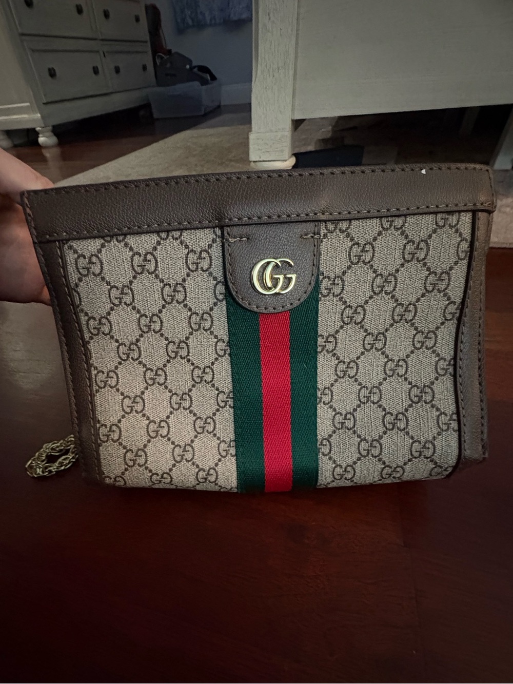 Classic Luxury Brown GG Canvas Crossbody with Green-Red Web Stripe